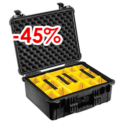 VALISE PELICASE 1550 NOIRE + KIT CLOISONS + MOUSSE ALVEOLEE