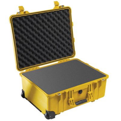 VALISE PELICASE 1560 JAUNE AVEC MOUSSE PREDECOUPEE.